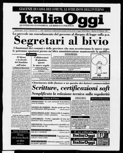 Italia oggi : quotidiano di economia finanza e politica